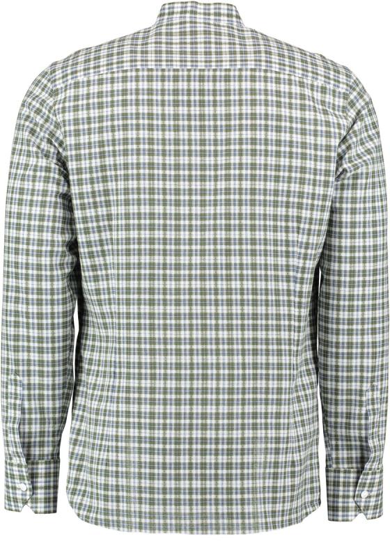 Back view of a Green and white checkered shirt on a white background