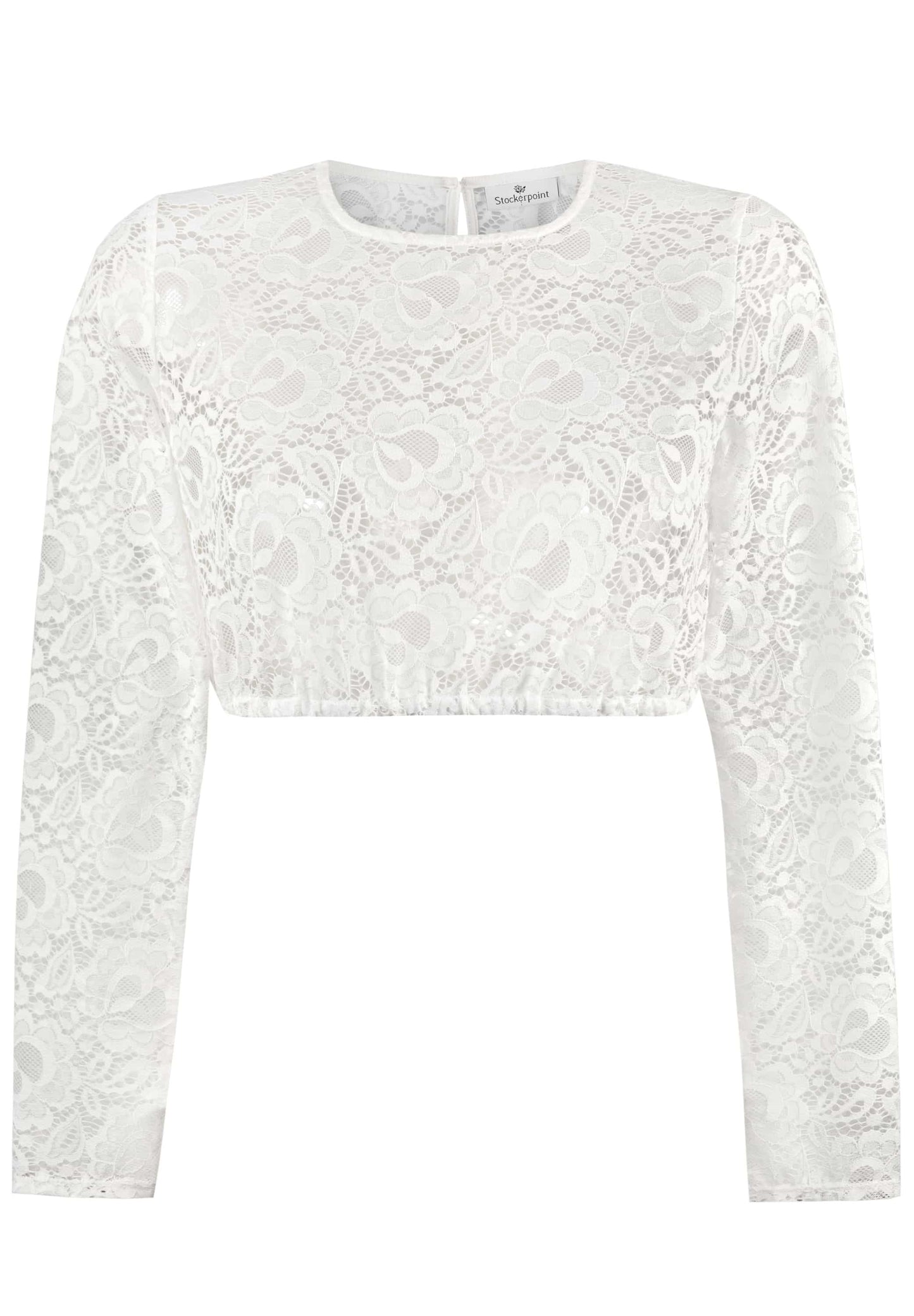 White lace long-sleeve top on a white background