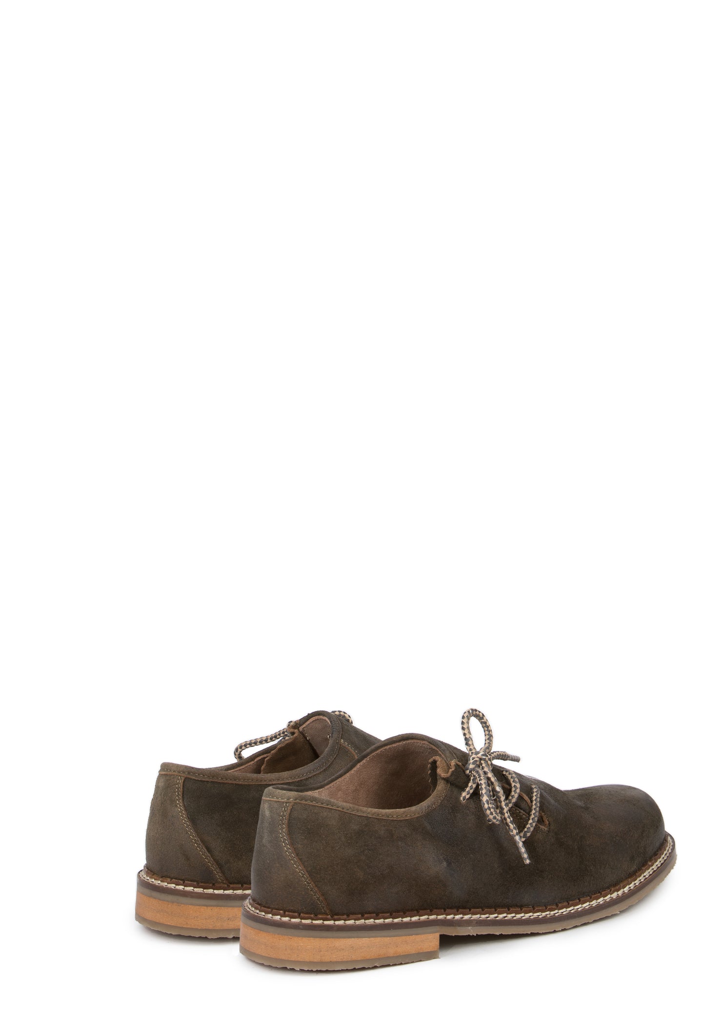 Brown leather German lace up the side shoe with lace on a white background