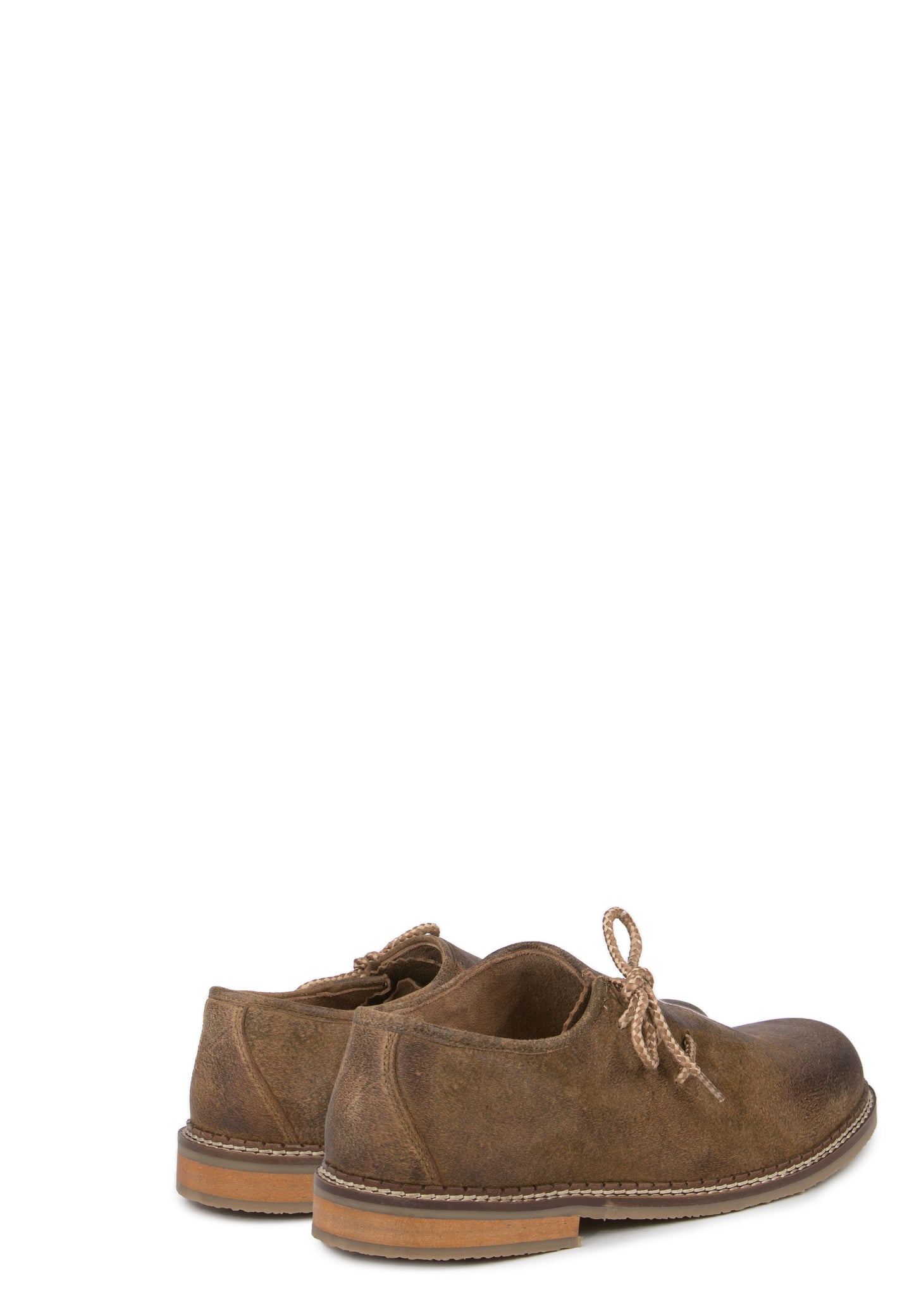 German leather shoes with a crepe sole and lace up the side.