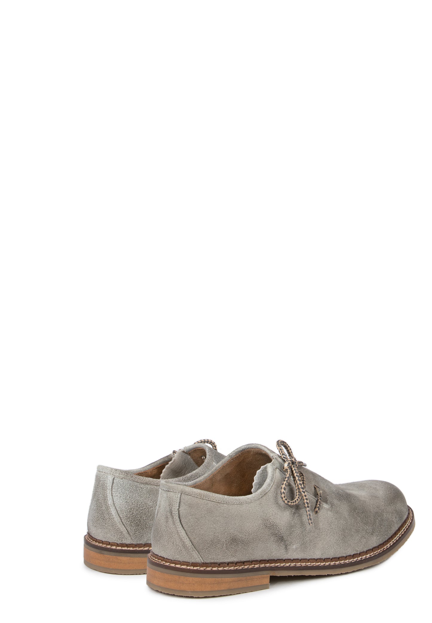 German men's shoes light gray with lace up the side and crepe sole.