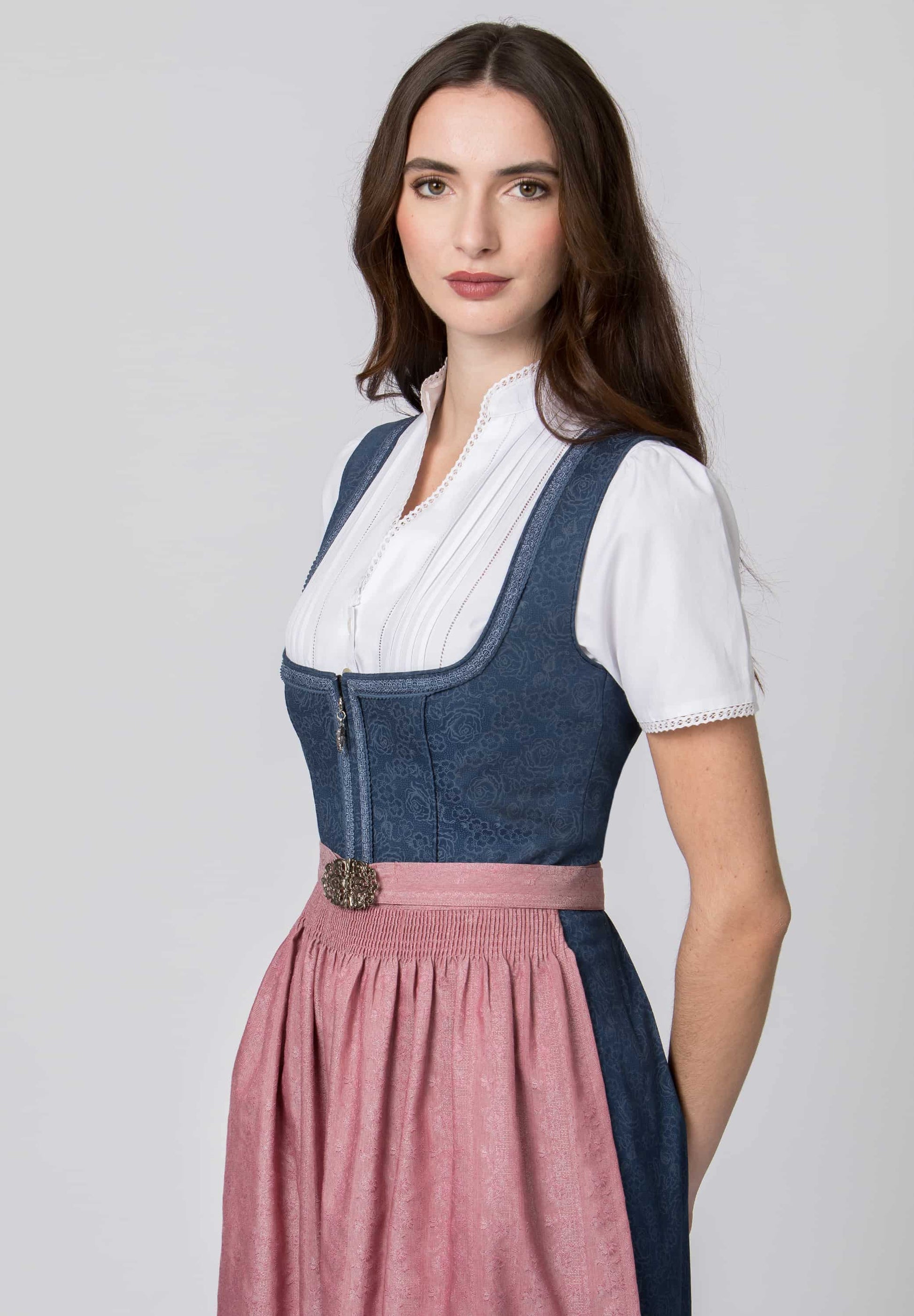 dirndl maxi dress Dirndl for women, 96 cm long, with blue apron / authentic cultural quality clothing / Austria / Bavaria / Oktoberfest