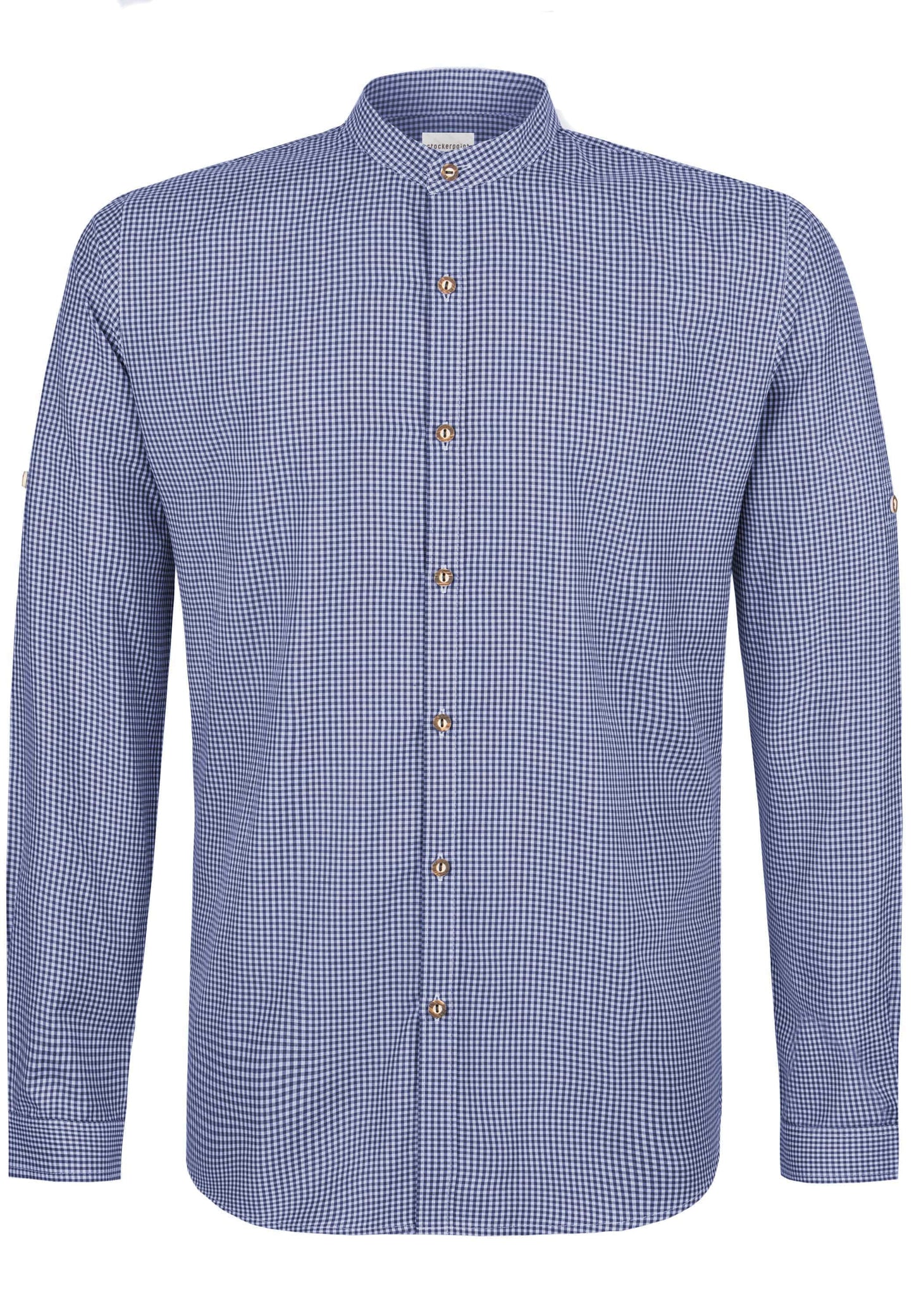 Blue checkered shirt with a collar on a white background