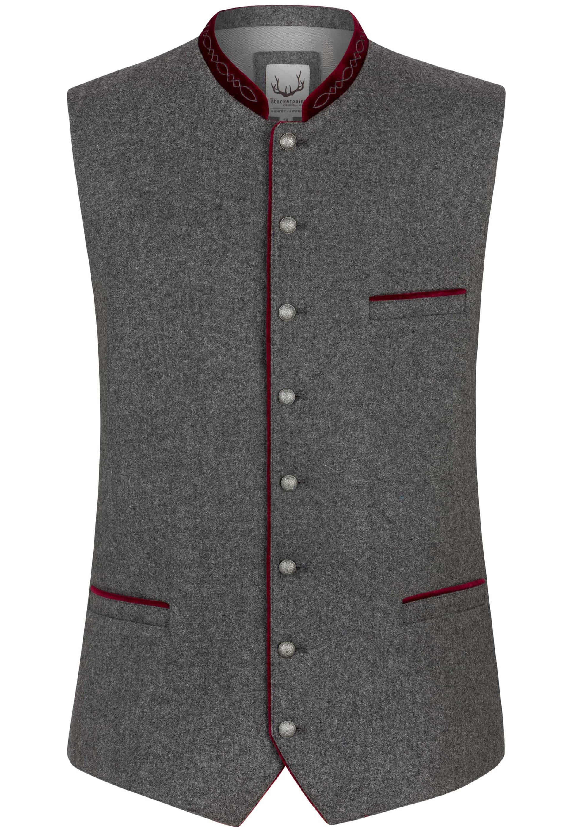 Gray vest with red trim on a white background
