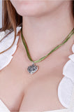 Silver Heart  Olive Velvet Necklace