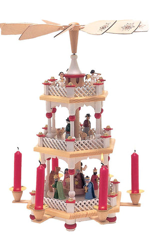 Pyramid - 3 tiers - Nativity Scene Wise men Shepherds and Angels