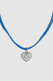 Silver Heart Blue Velvet Necklace