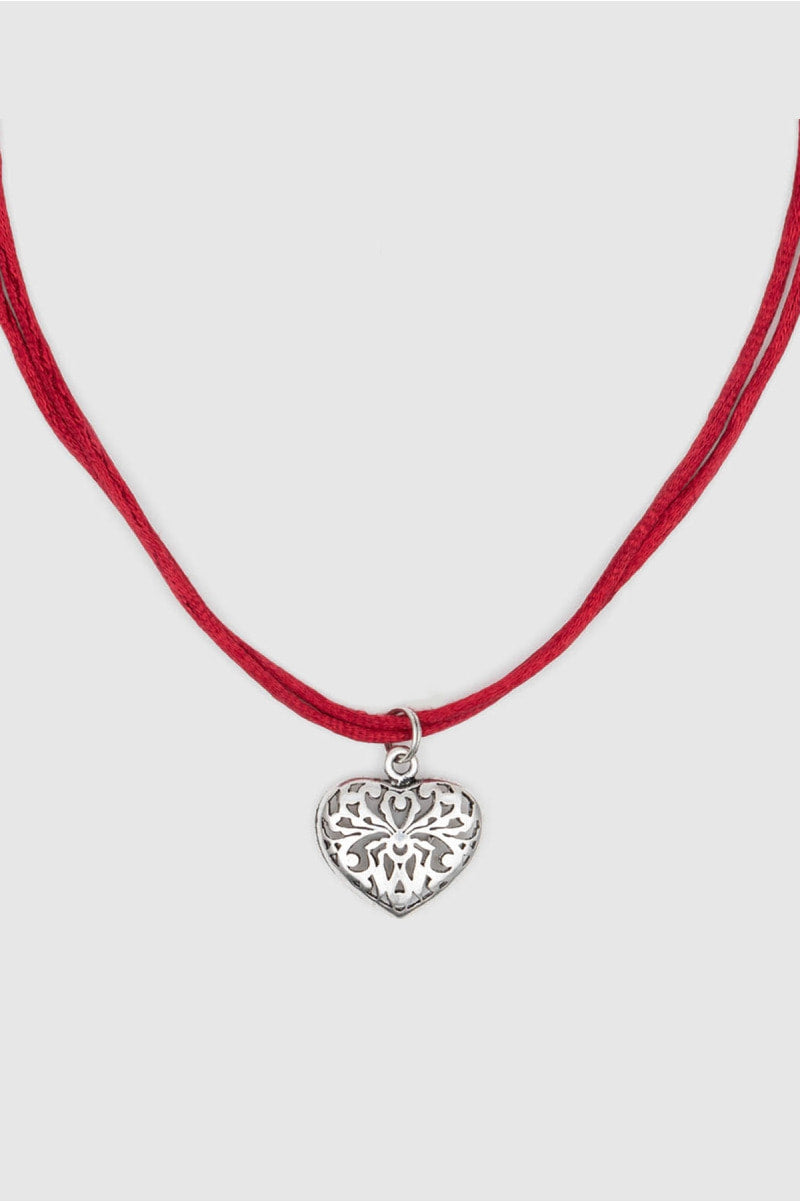 Silver Heart  Fuchsia Necklace Velvet