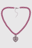 Dark Fushia Pearls and Silver Heart Necklace