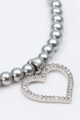 Rhinestone Heart Pearl Necklace