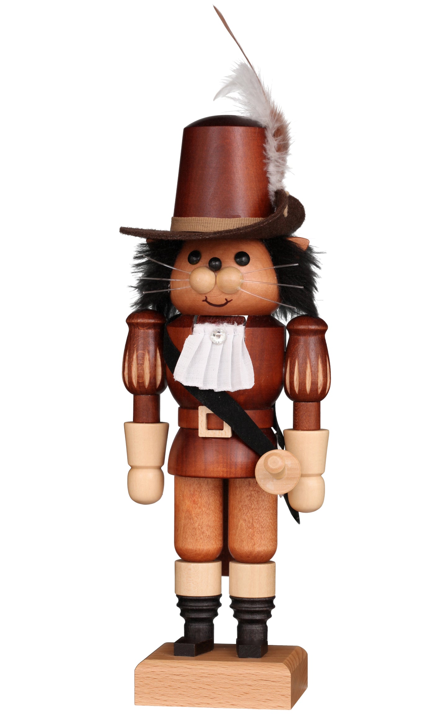 Puss in Boots in a natural wood finish.