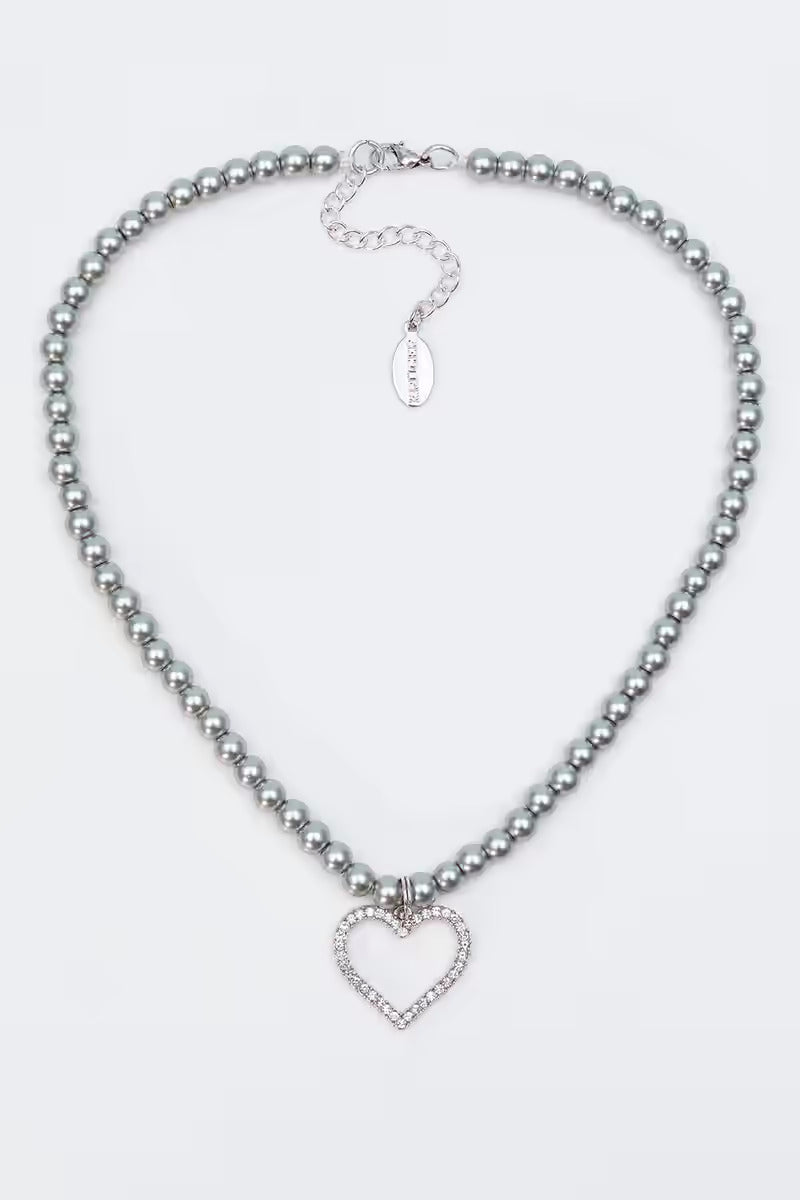 Rhinestone Heart Pearl Necklace