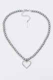 Rhinestone Heart Pearl Necklace