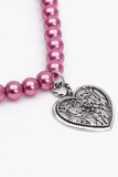 Dark Fushia Pearls and Silver Heart Necklace