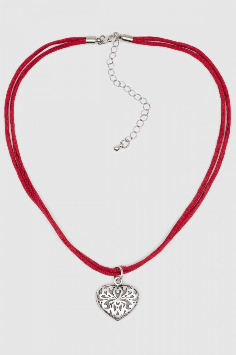 Silver Heart  Fuchsia Necklace Velvet