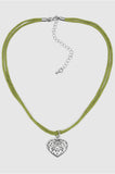 Silver Heart  Olive Velvet Necklace