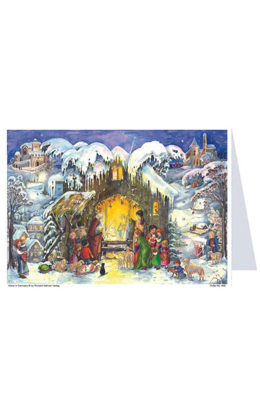 Advent Postcard - Snowy Nativity Scene