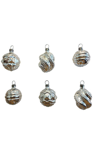 Assorted Silver Glass Ornaments  Box of 6| MyDirndl.Com™